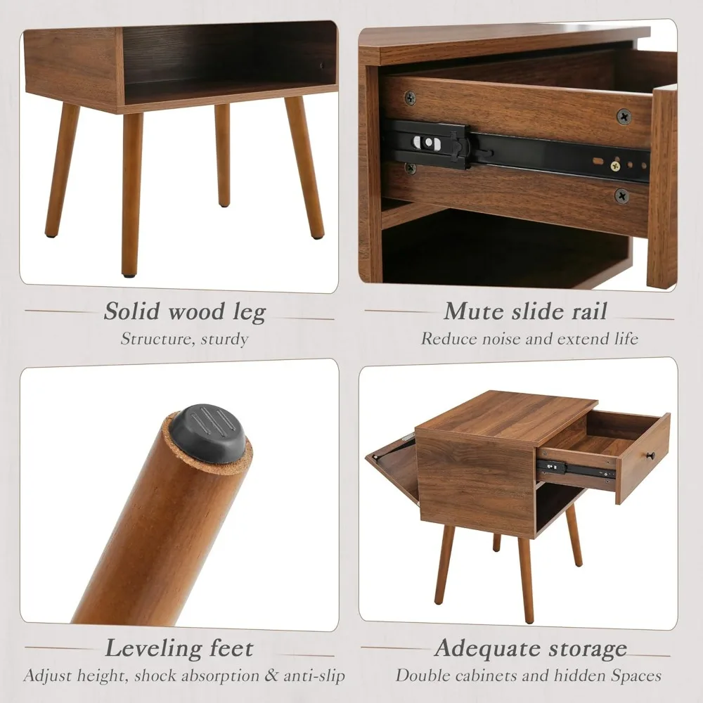 Hidden Compartment Nightstands, Mid Century Modern Concealment Furniture, Bedside Table with Wood Legs, End Table with Storage 3