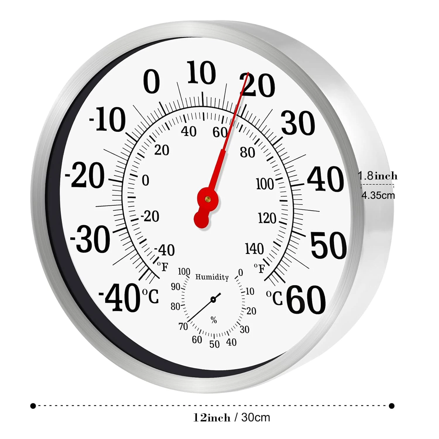 30CM Indoor Outdoor Thermometer Hygrometer Decorative Wall Clock