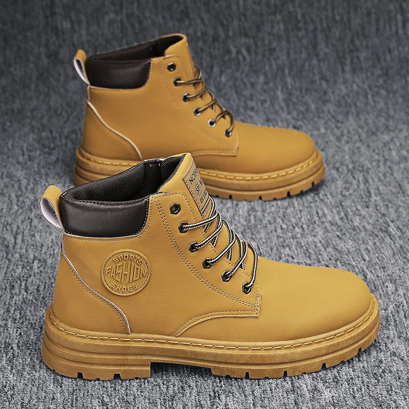 chaussures montantes homme a semelle crantee - les supaires jaune bottes et  boots homme