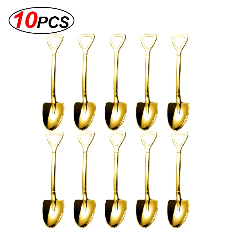 Elegant Stainless Steel Shovel Spoon Set - Gold & Silver Finish, Perfect for Coffee, Ice Cream, and Desserts