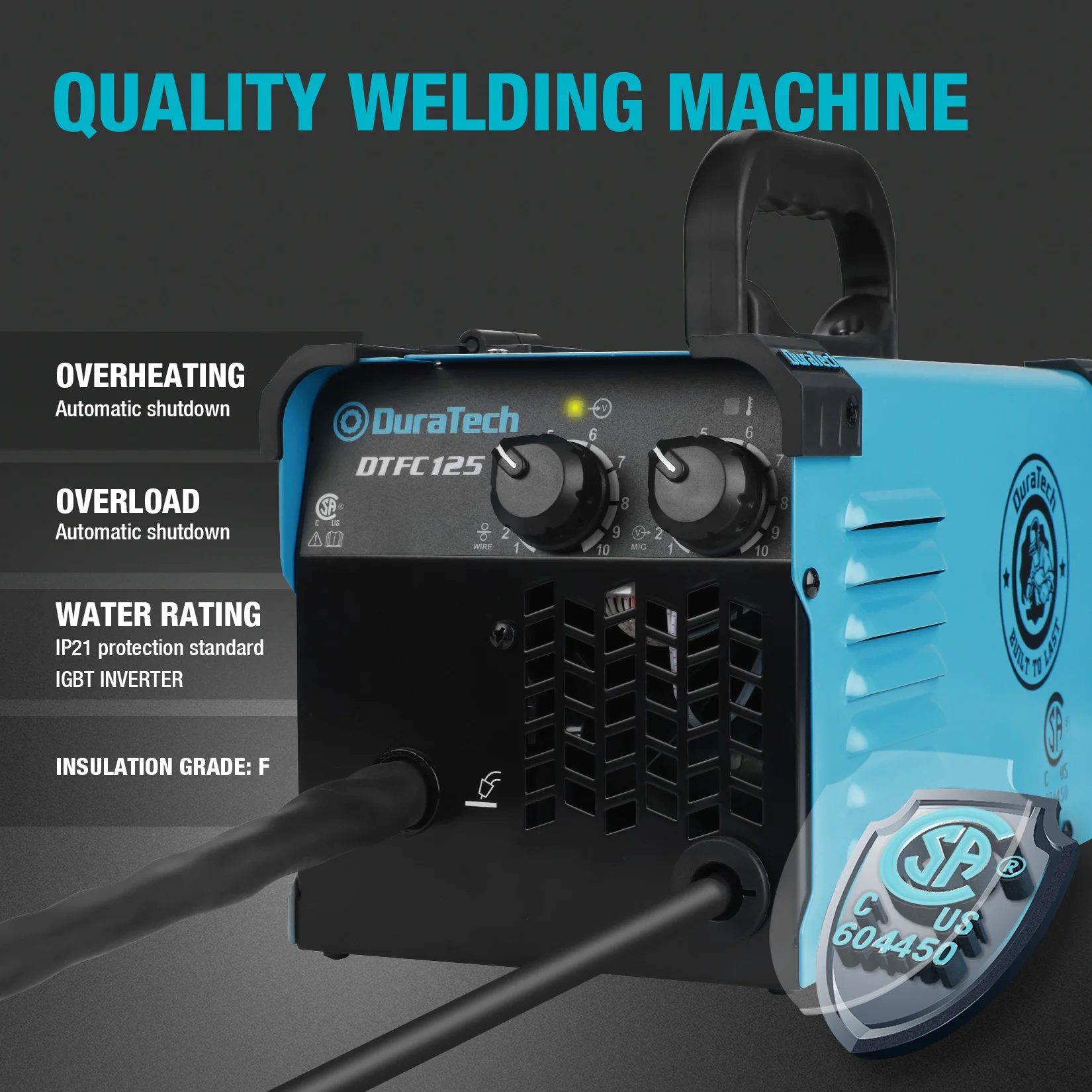 DURATECH 125A MIG Welder 120V Flux Core Welder Gasless Welding Kit with Wire Feed, Welding Gun and 15A to 20A Plug Adapter,