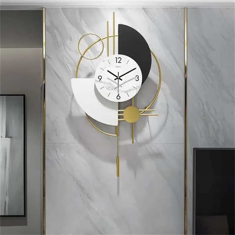 

3D Mute Metal Wall Clock with Gold Pendulum, Modern Round Decor Art, Living Room and Bedroom
