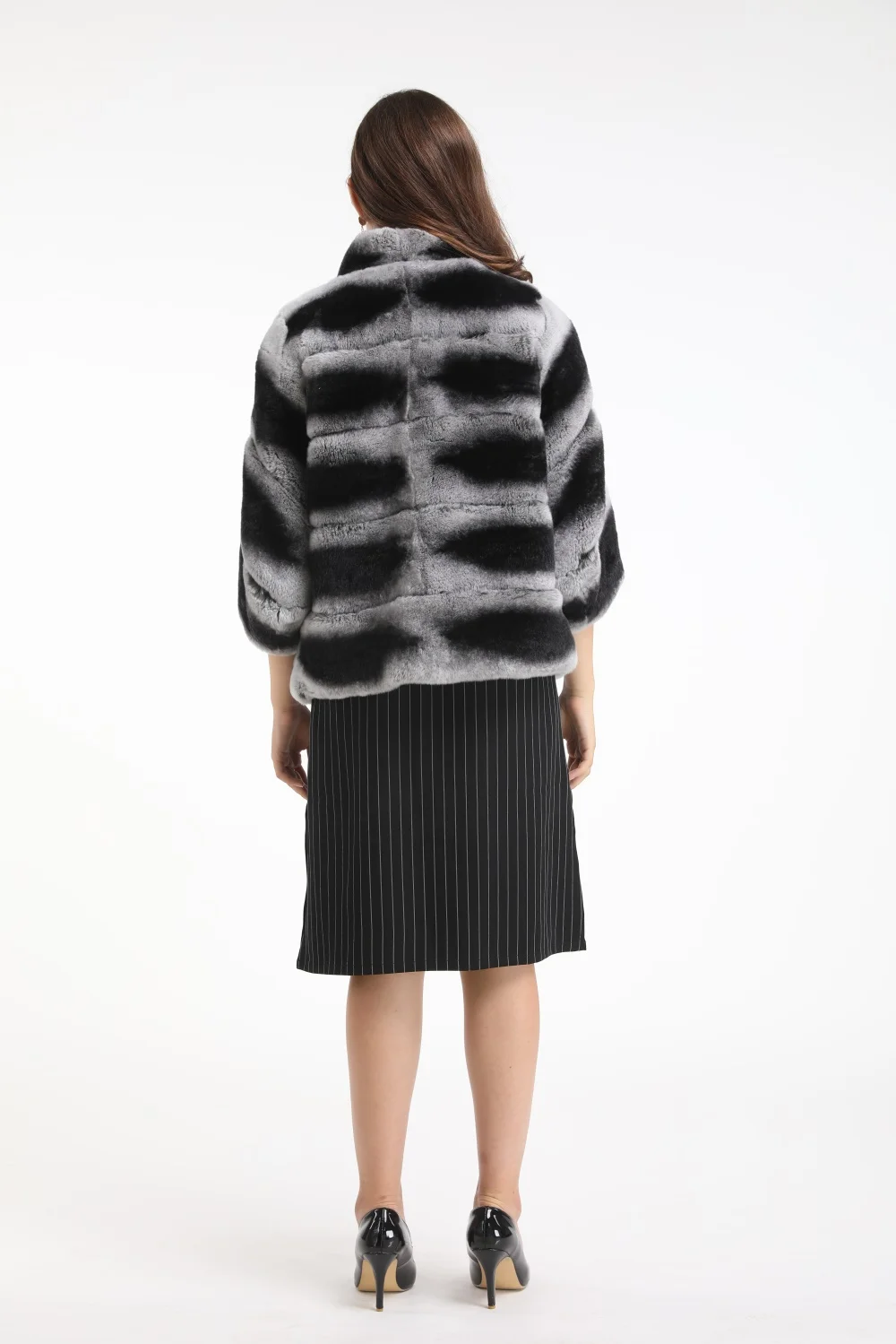 half sleeve striped rex rabbit fur lapel chinchilla coat 1907013
