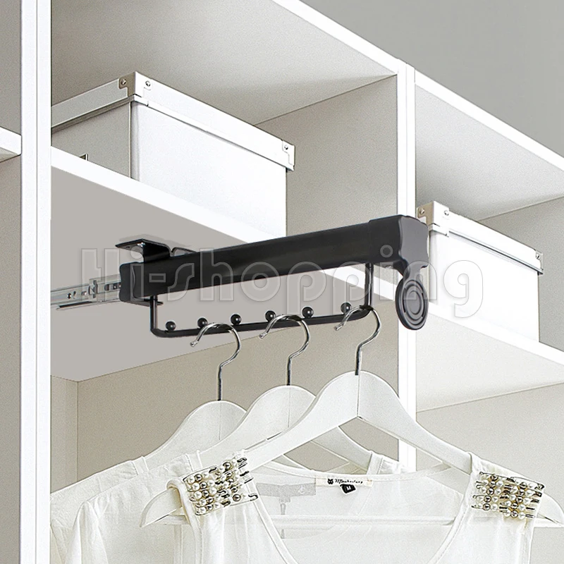 50kg Heavy Top Mount Pull Out Pull-out Closet Hanger Rack Bar Ball Bearing  Slide Heavy Duty Rod Adjustable Wardrobe Hanger - Hangers - AliExpress