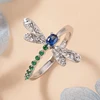 Huitan Chic Dragonfly Rings for Women Blue Green CZ Daily Wear Statement Girls Ring Birthday Gift Dance Party New Trendy Jewelry