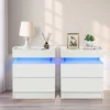 White LED Nightstand LED Bedside Table with High Gloss Drawers Modern Matte Led Night Stand with Border Table for Bedroom US 1