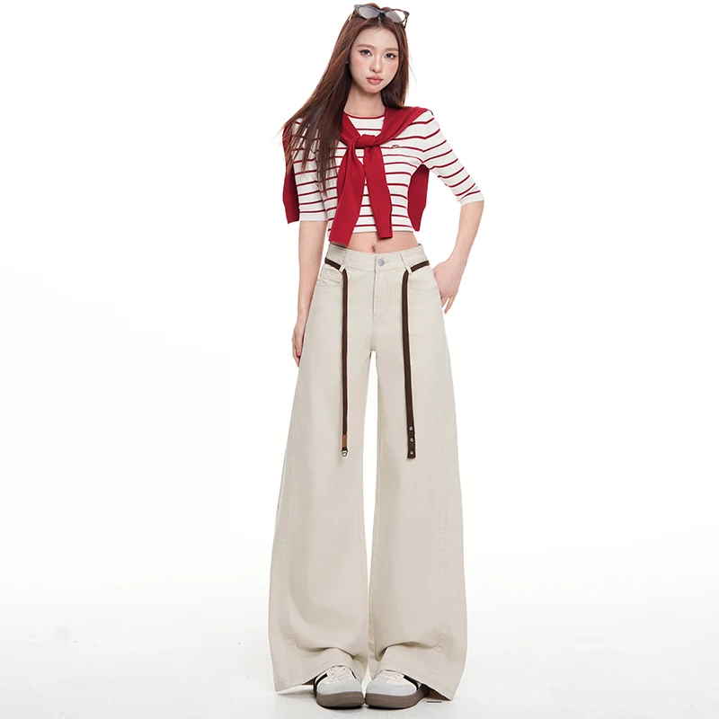 Pantalons en denim extensible pour femmes, taille haute, jambes larges, jeans amples, amincissants, longs, rétro, mode printemps