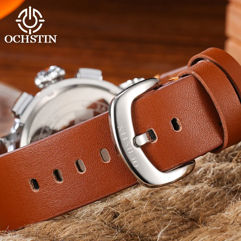 OCHSTIN Hot Model 2024 Fashion Gorgeous Pilot Series Waterproof Watch Multifunction Quartz Movement Men's Quartz Watch