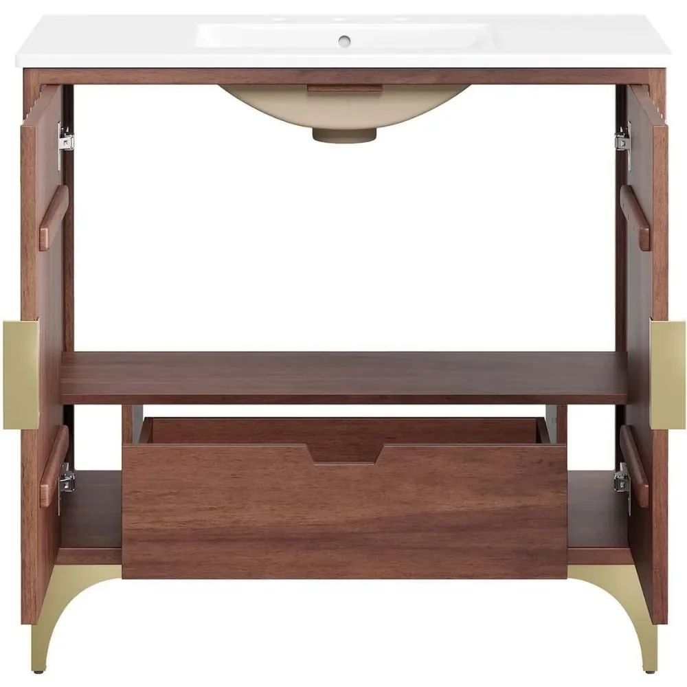 Daylight Bathroom Vanity Cabinet with Ceramic Sink Basin, 36 Inch, White Walnut 6