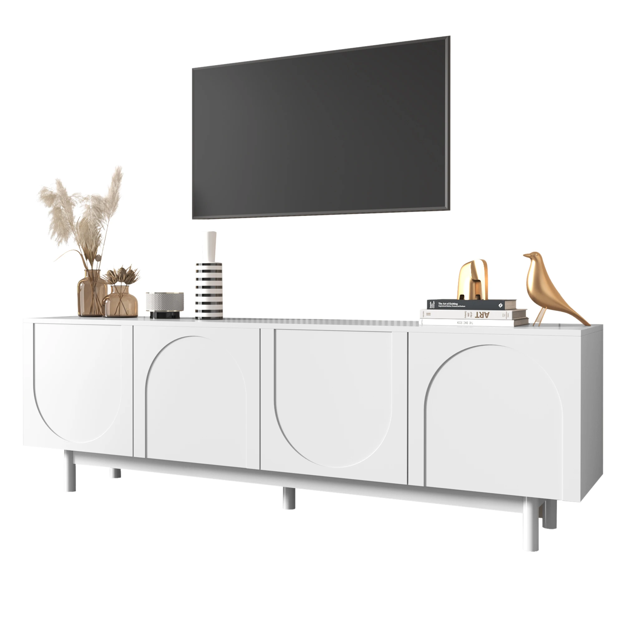 Moderner weißer TV-Schrank – 175 x 38 x 56 cm, verstellbare Regale, leichtes Lowboard-TV-Möbel im Luxus-Stil – Detail 9