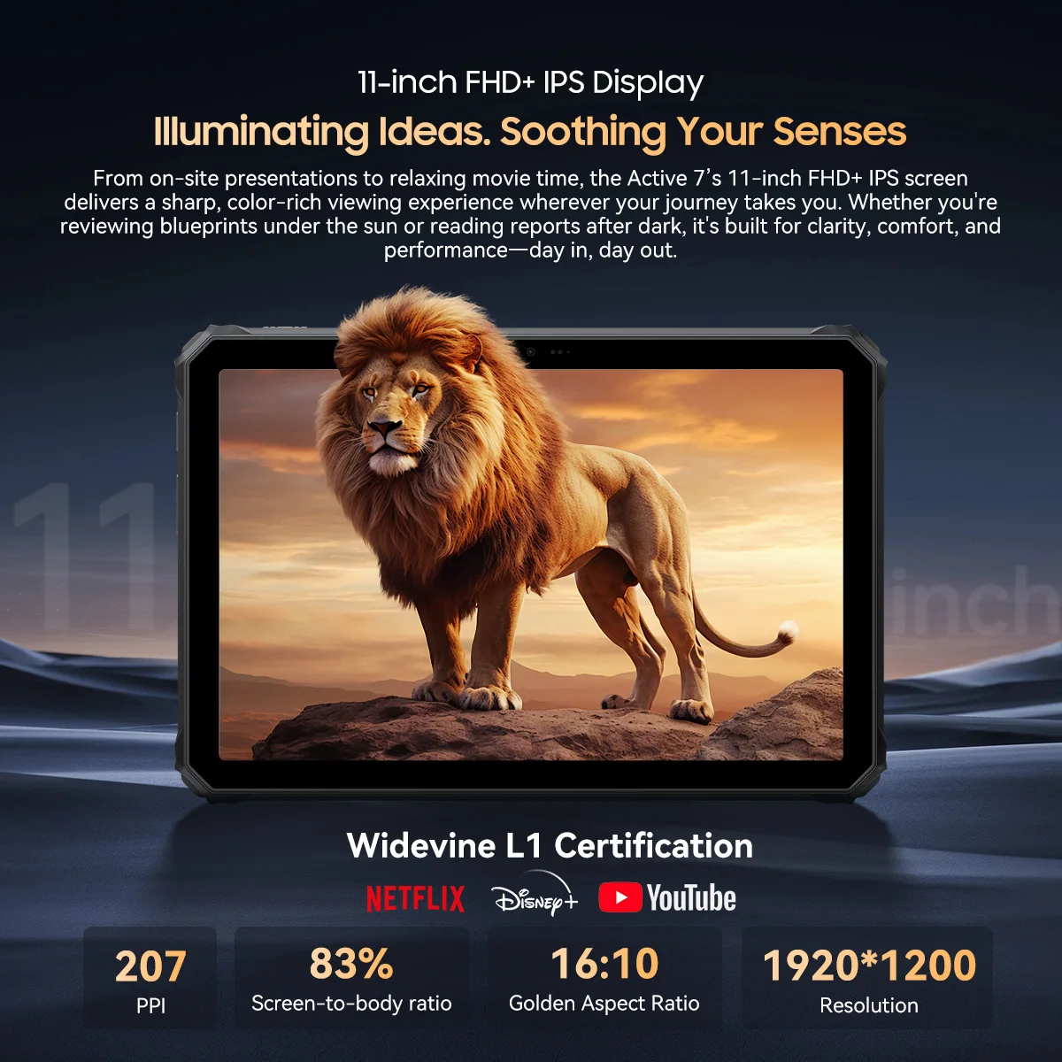 OSCAL Blackview Active 7 Rugged Tablet 11" FHD Display IP68 IP69K, 8GB+128GB 10000mAh Battery 45W Fast Charge, Android Tablet PC