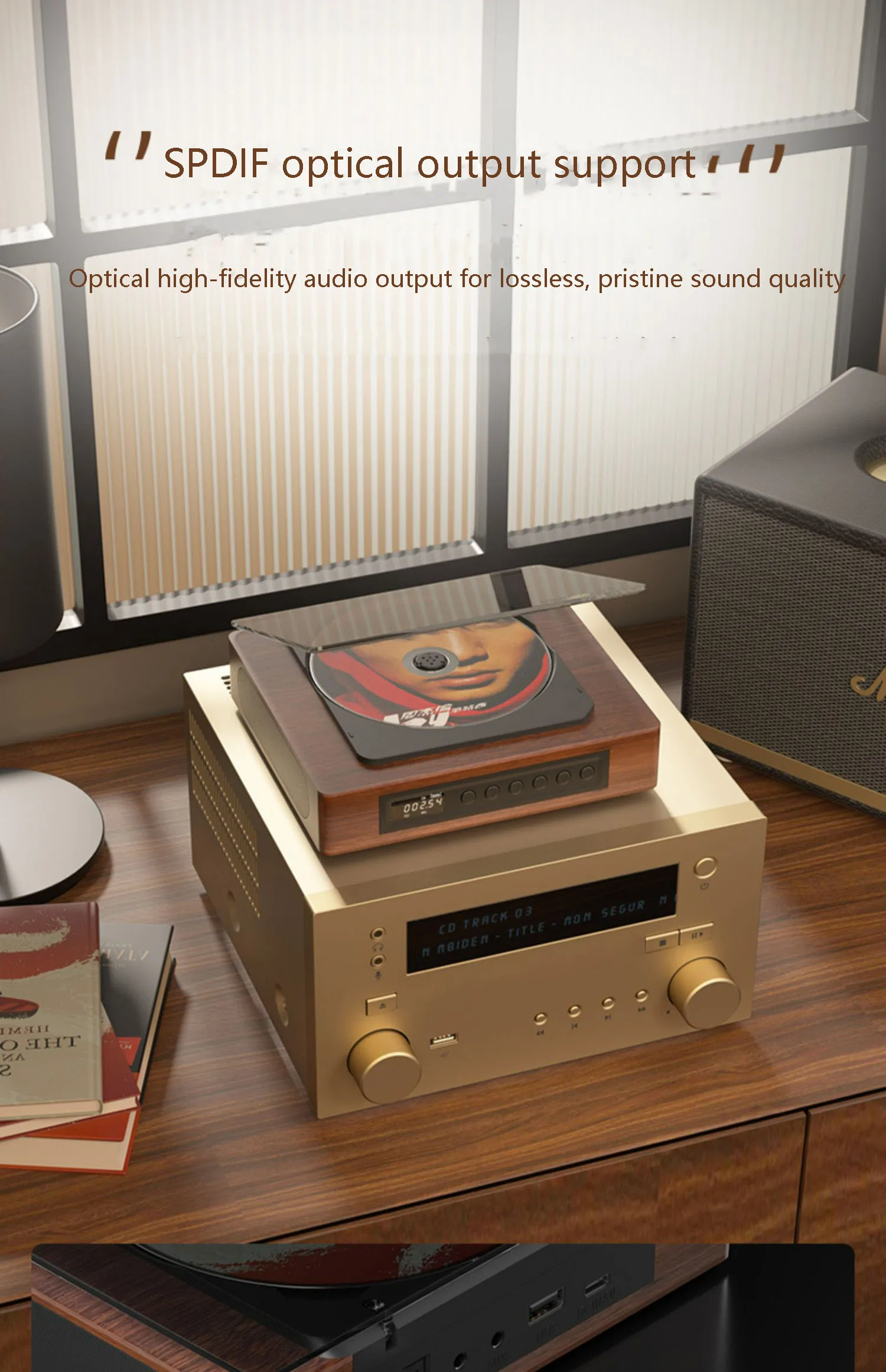 VEVYVKV-Lecteur CD Vintage Multifonction Hi-Fi, Enceinte Bluetooth pour  Enregistrement de Musique