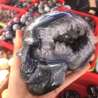 Skull Stone Natural Black Agate Geode Crystal Cranium Mineral Fengshui Reiki Meditation Energy Home Decor For Room 1