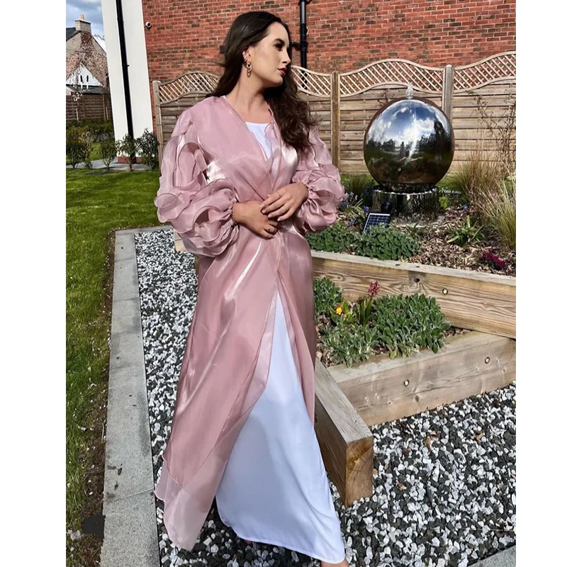 Women Dress Bubble Petal Sleeve Cardigan 2022 Summer Dubai Elegant Long Dress Muslim Fashion Evening Dresses