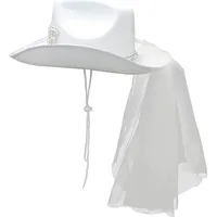 Bride White Cowboy Veil Hat Pearl Rhinestone Wedding Cowgirl Hat Bach Bachelorette Hen Party Bridal Shower Decoration Gift 2