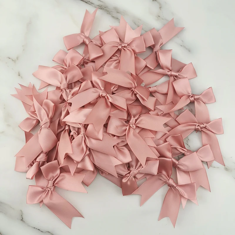 50-Piece Set of 1-Inch Fresh Pink Satin Ribbon Bows