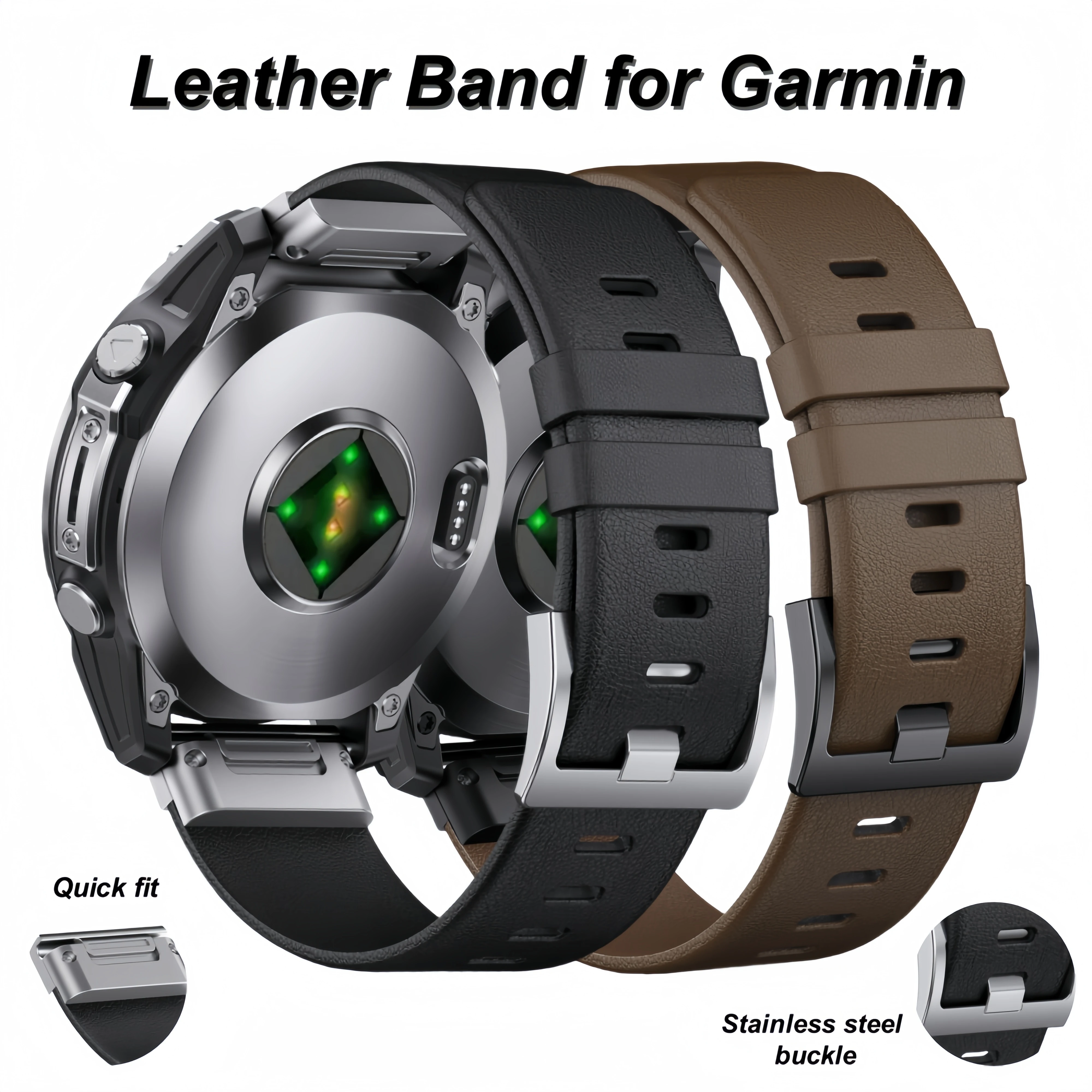 Correa De Cuero Para Garmin Fenix 7X/6X/5X - 26mm, Ajustable, Cierre De Acero Inoxidable