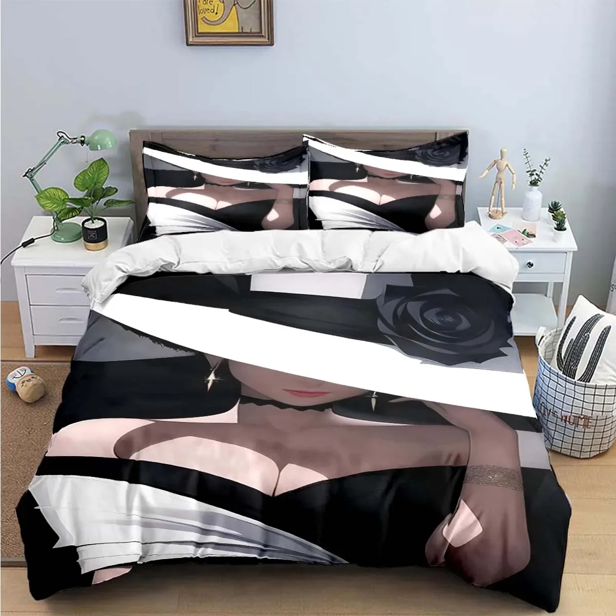 Fashion New Woman-Sexy Black and White Print Bedding Sets Bed Supplies Set Duvet Cover Bed Comforter Set Bedding Luxury Gift