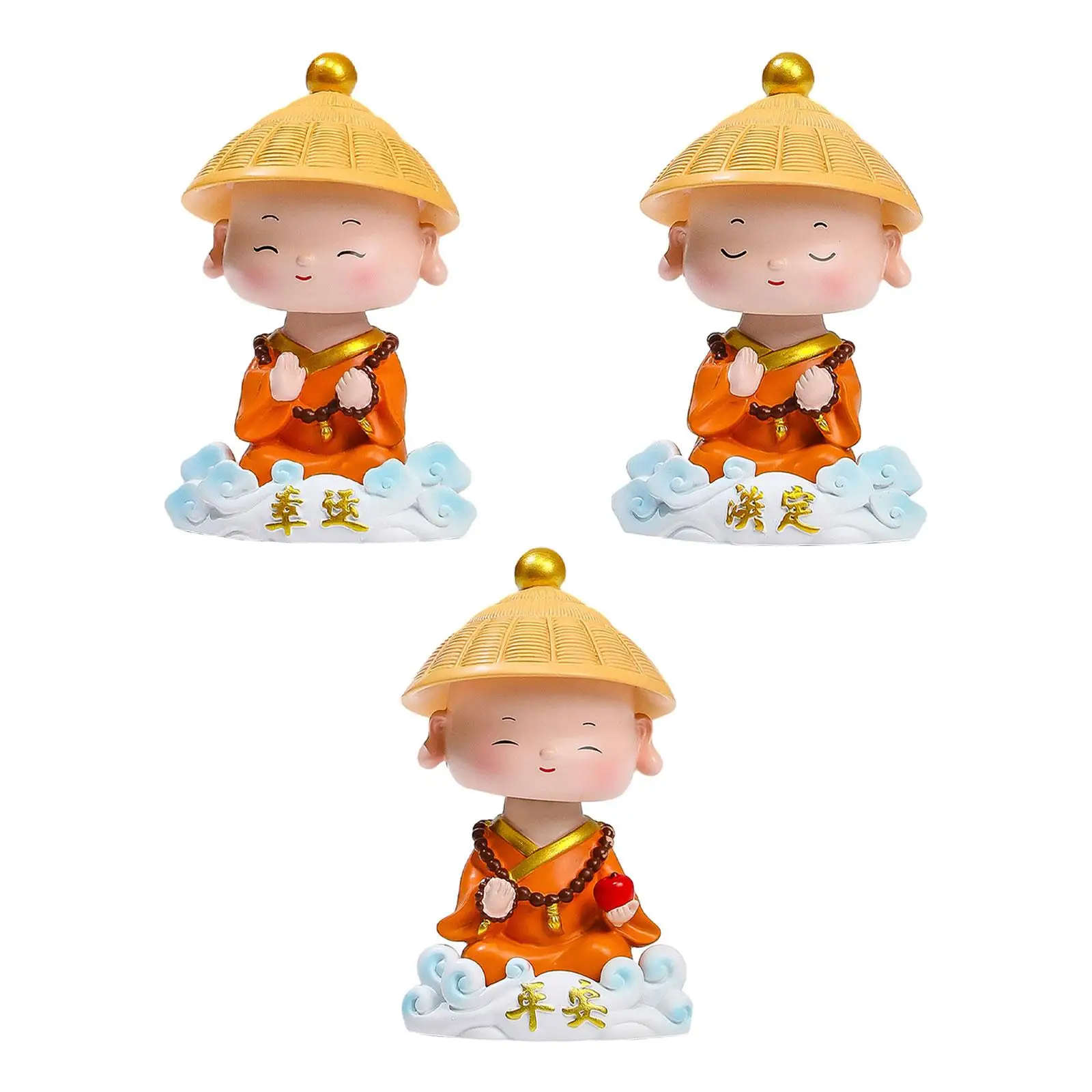 Little Monk Statue Buddha Sculpture Gift Resin Figurine for Cabinet Car Dashboard