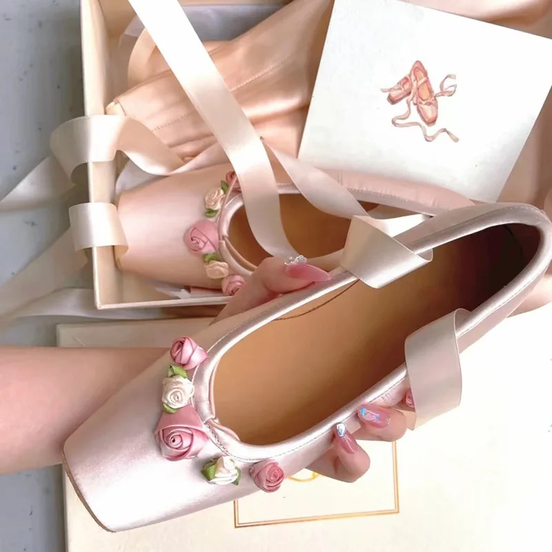 Ballet dance shoes, single shoes, spring/summer straps, elegant ladies, square toe Mary Jane flat shoes for external wear