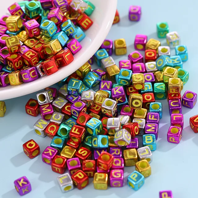 100Pcs Acrylic Letter/Letter Cube Beads for Children's Jewelry Making DIY Loose Beads 6x6mm Bracelet Making Kit Bead Set