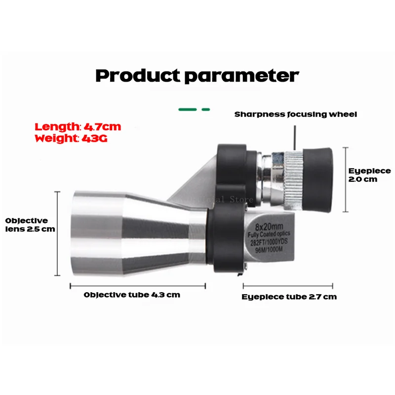 8x20 HD Mini Pocket Zoom Monocular Outdoor Portable Telescope for