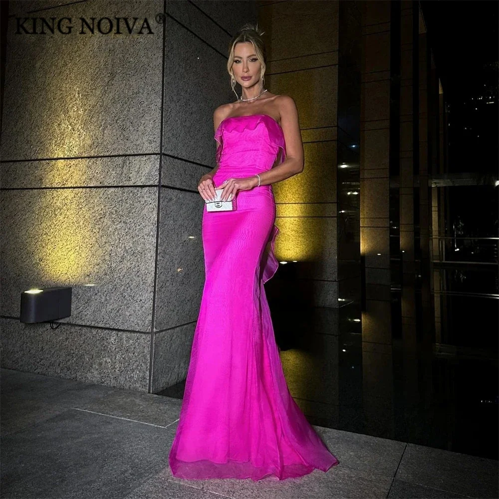 

KING Elegant Strapless Sleeveless Satin Evening Dresses 2024 Backless Pleat Ruched Floor Length Simple Prom Dress robe de soirée