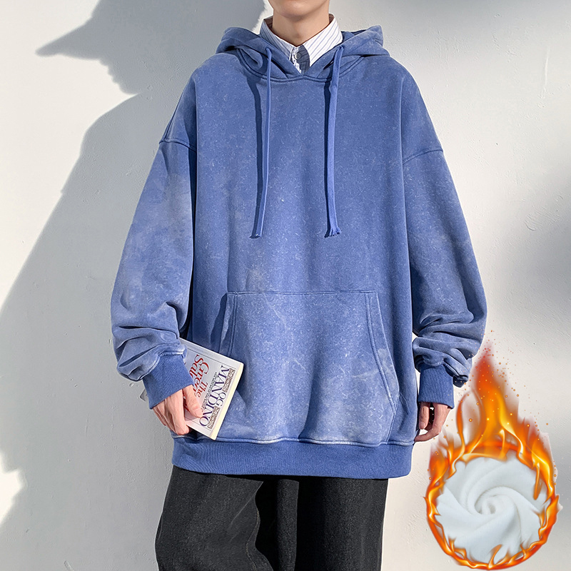 2025 New in Hoodies Men Good Quality Oversize Washed Fleece Lined Hooded Shirt Male Long Sleeve Over Fit Y2k T-shirts Thick Warm