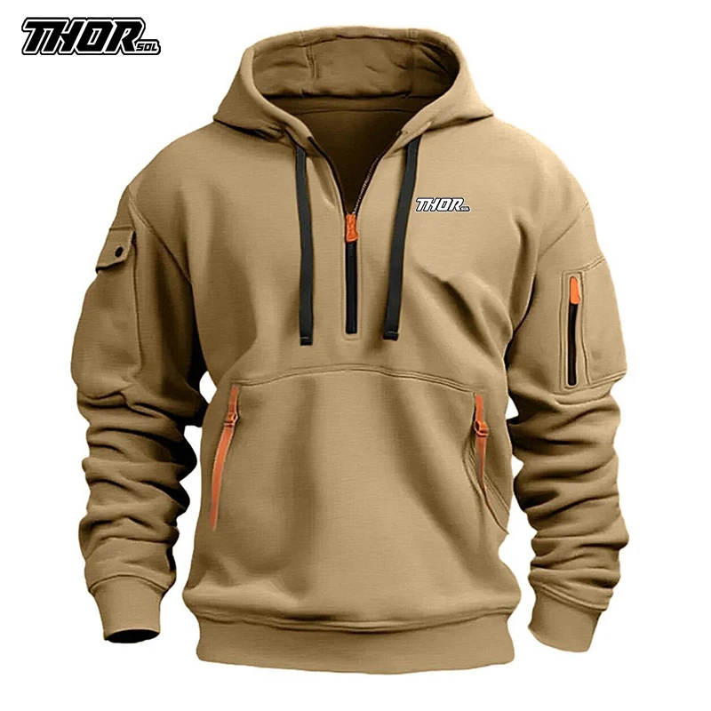 THORSOL Men Cycling Hoodie Jacket Mountain Bicycle Sport MTB Bike Sweatshirt Hiking Multiple pockets Fishing Windbreaker