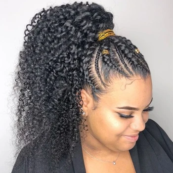 Short Bob Braid Wigs Human Hair Afro Kinky Curly Lace Front Wigs for Women Natural Black 250% Density Brazilian Remy Hair 16inch