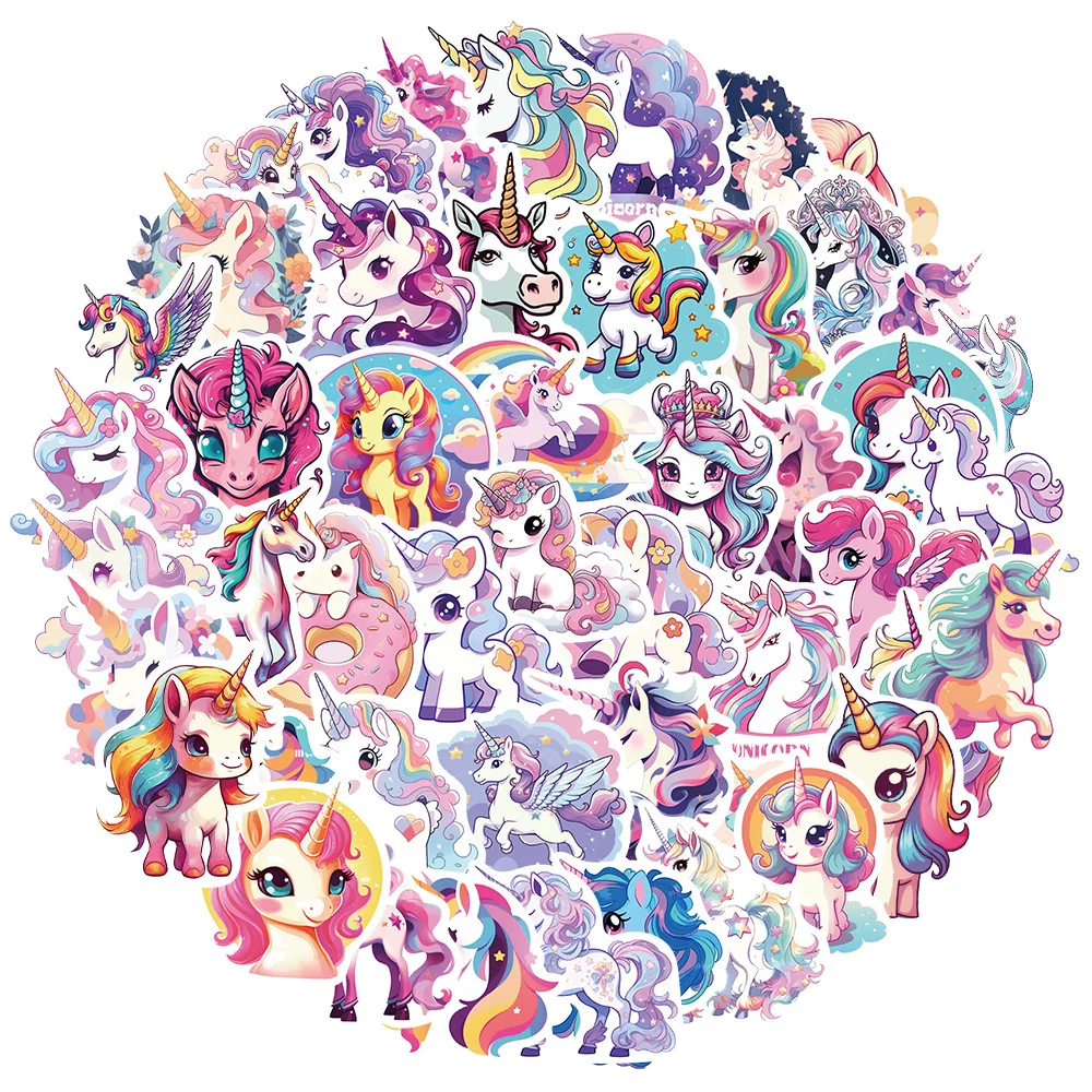 

10/30/50pcs Kawaii Unicorn Stickers Cartoon color Decal Decoration DIY Waterproof Scrapbook Laptop Luggage Phone Classic Kids