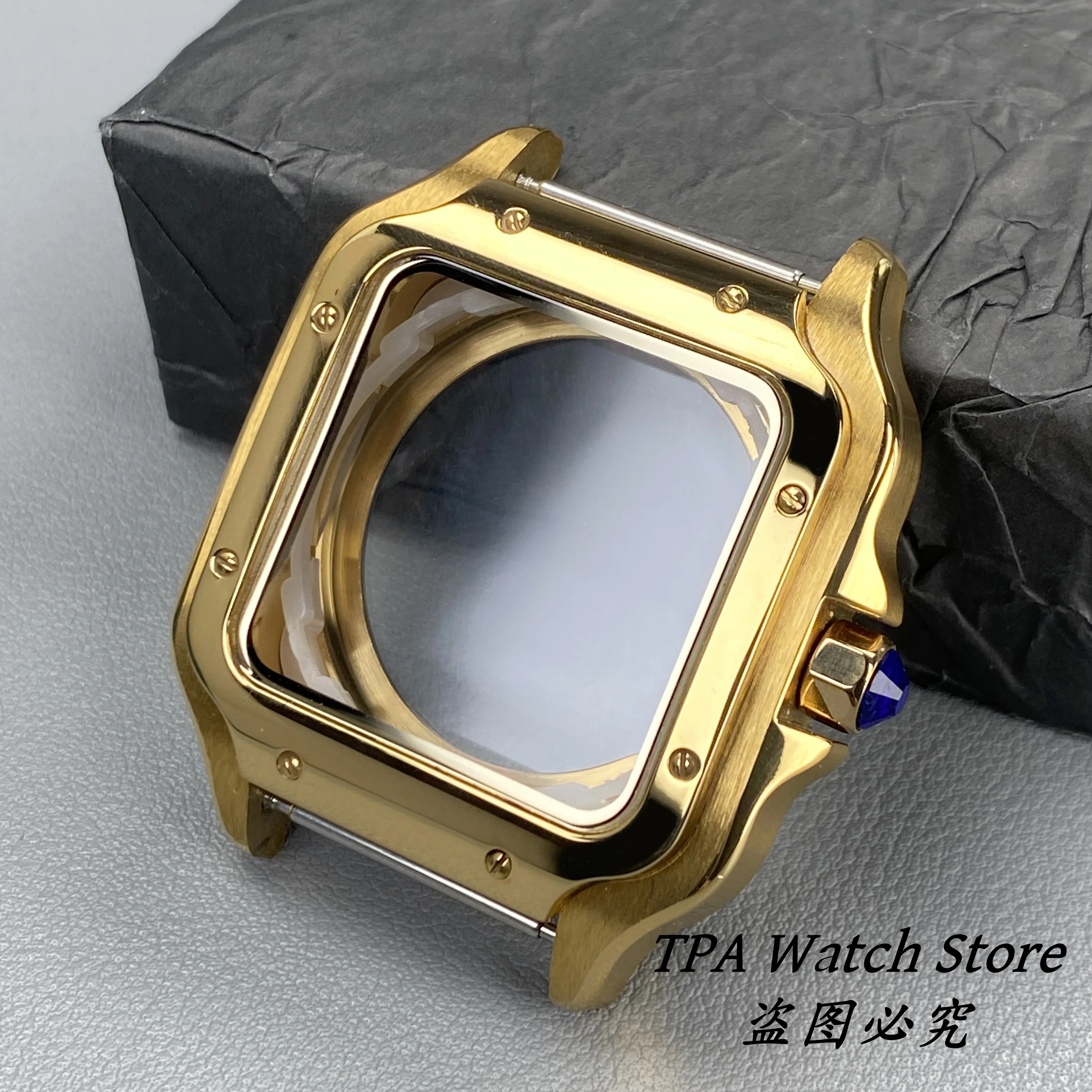 PVD Black Stainless Steel Square Watch Case - 38mm