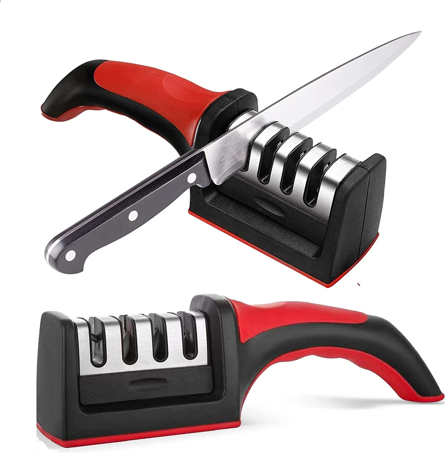 

Knife Sharpener Handheld New 3/4-Stages Type Quick Sharpening Scissors Tool With Non-slip Base Kitchen Knives Accessories Gadget