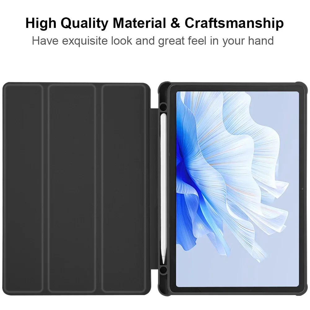 Tri-Fold Protective Tablet Case with Magnetic Flip Cover and Stylus Slot