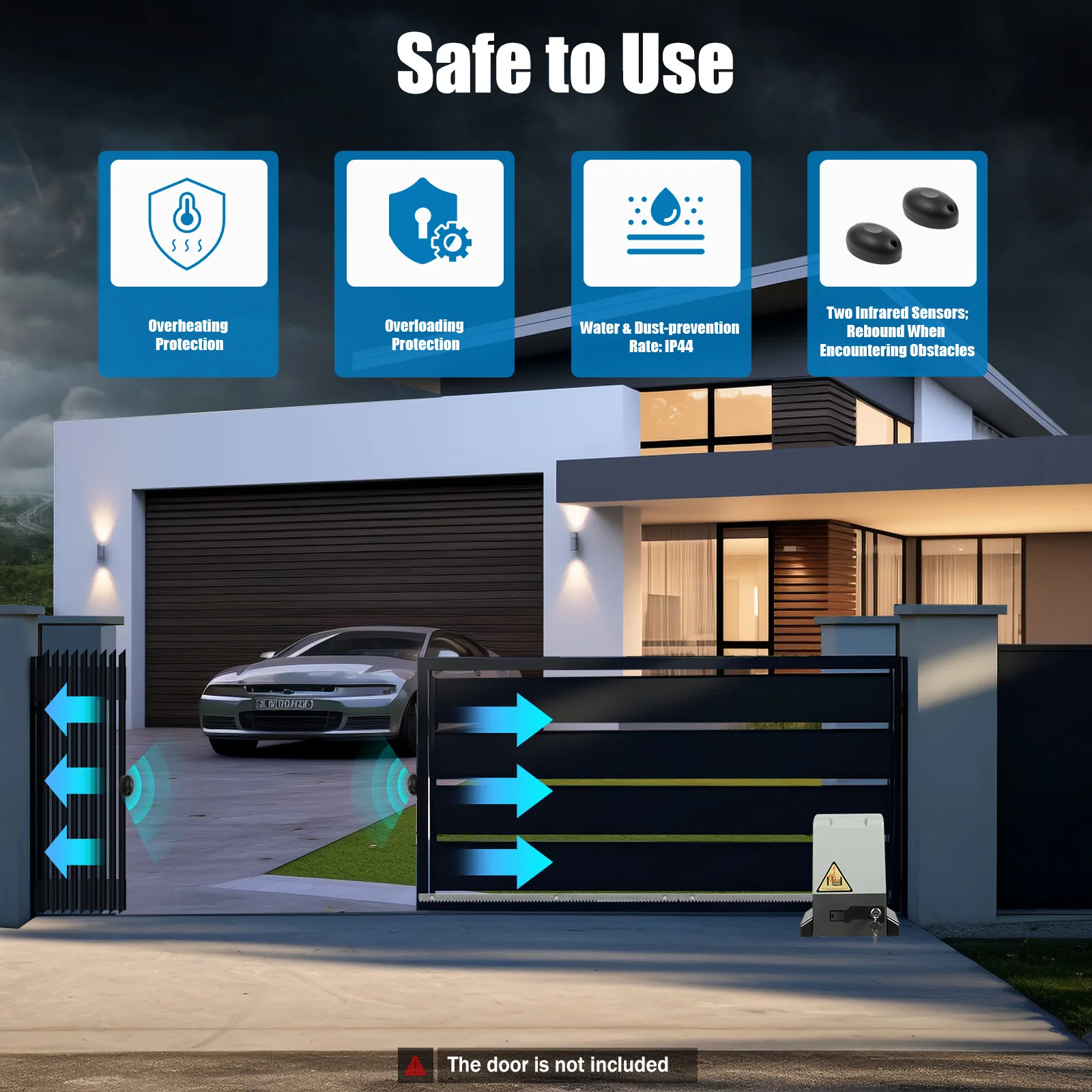 370W 220V Automatic Door Opener Motor Remote Control Door Gear Strip Sliding Gate Drive with 6pcs Gear Racks Security Tool