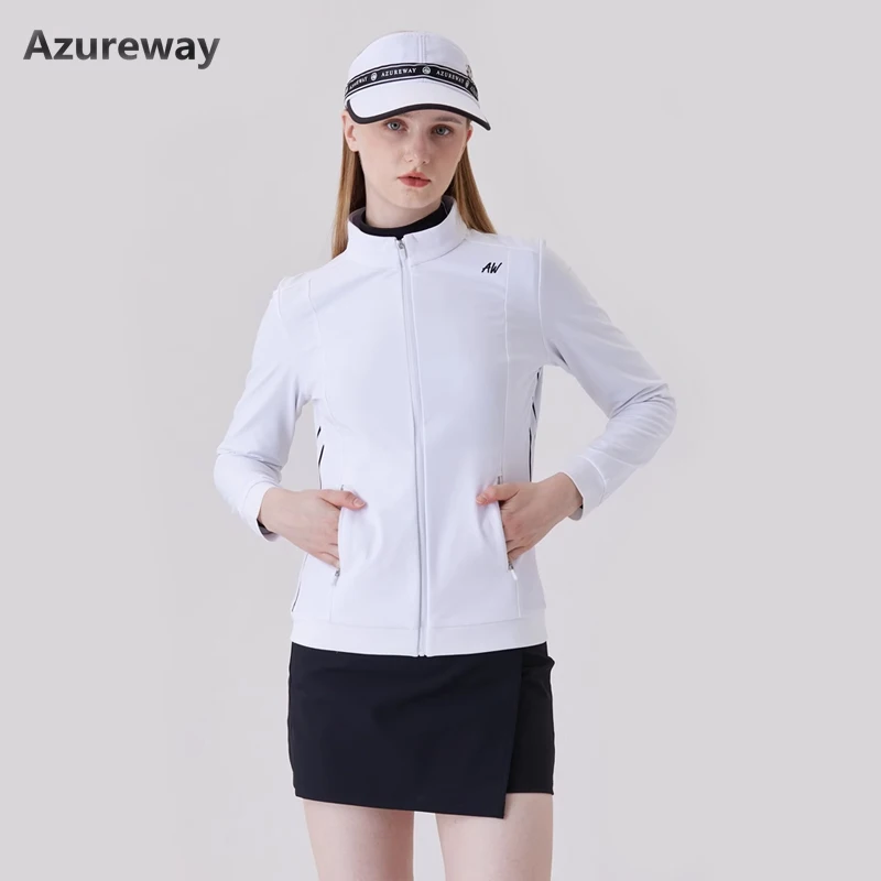 AW Golf Autumn and Winter Jacket Ladies Sports Elastic Slim-fit Stand-up Collar Waterproof Coat Women's Fleece Windbreaker