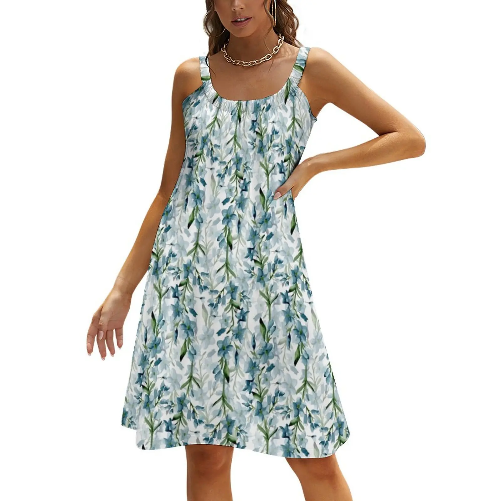 

Blue branches Beach Sling Skirt women dresses Bride dresses loose summer dress