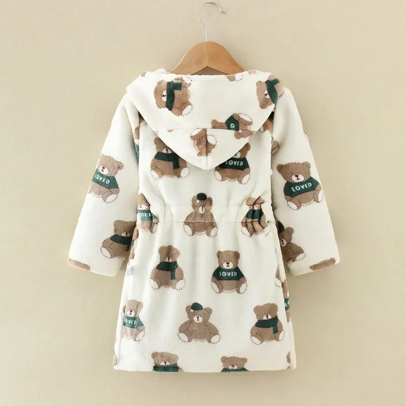 Long Sleeve Hooded Children's Bathrobe Cartoon Print Kids Robe Lovely Animal Boy Bath Robe Spring Autumn Girls Bathrobe