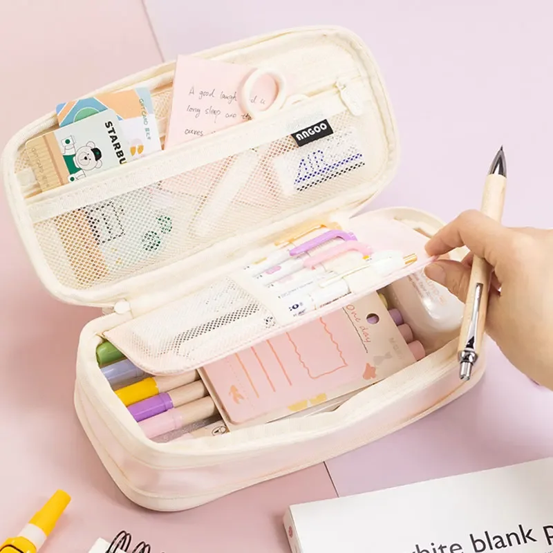 Kawaii Pencil Case Large Capacity School Supplies Pencil Boxes for girls Cute Korean Stationery Organizer bags 3 compartments
