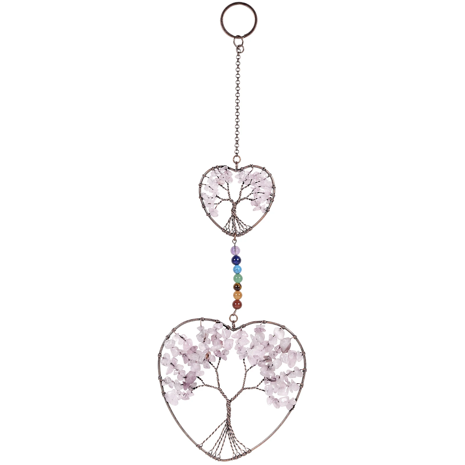 Double Heart Tree Of Life Hanging Ornaments Natural Natural Crystal Stones Wall Art Decor For Home Decoration