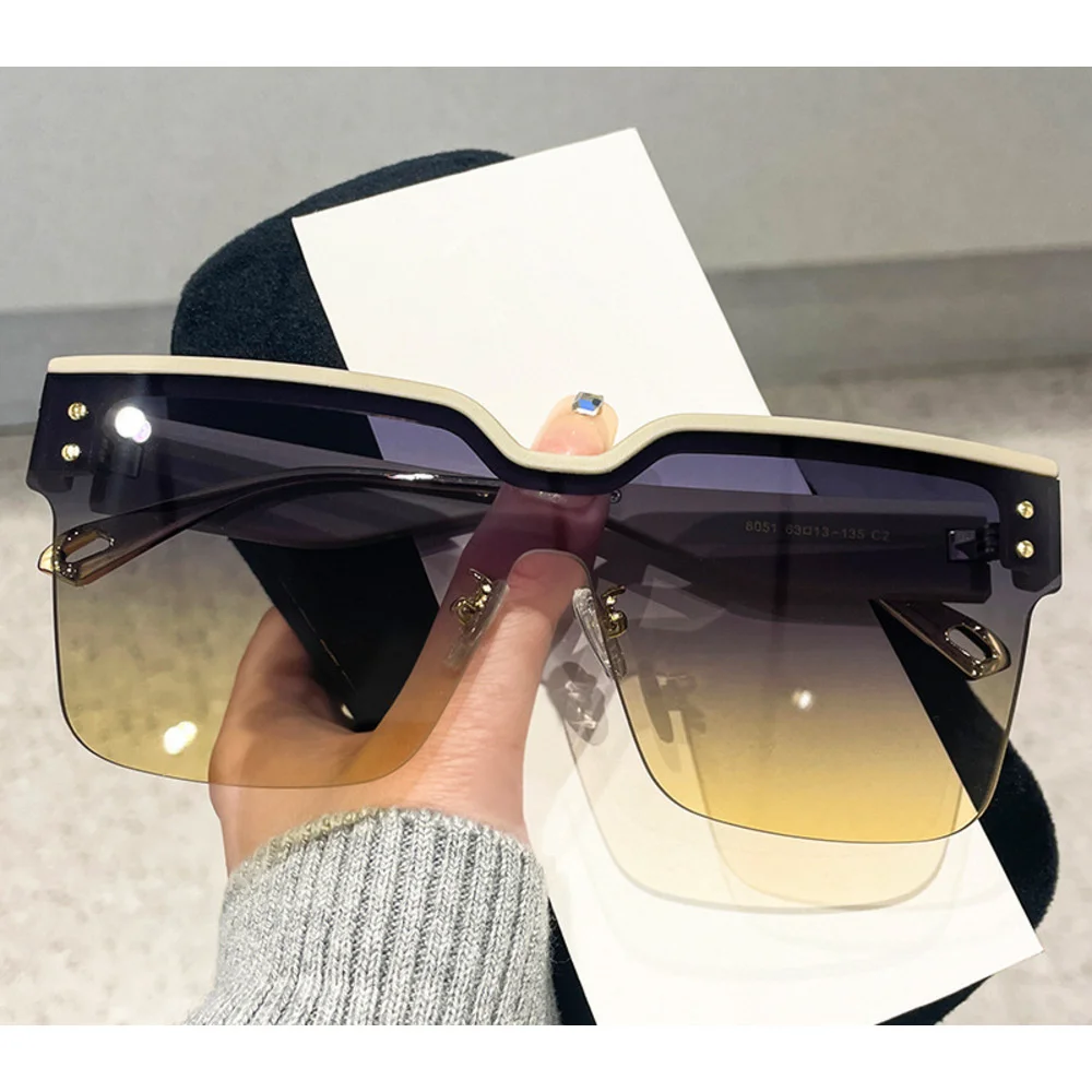 Neue heiße verkaufende einteilige Sonnenbrille mit halbem Rahmen, Modetrend, personalisierte Netzwerk-Sonnenbrille mit rotem, schlichtem Gesicht für Damen_voghion.com