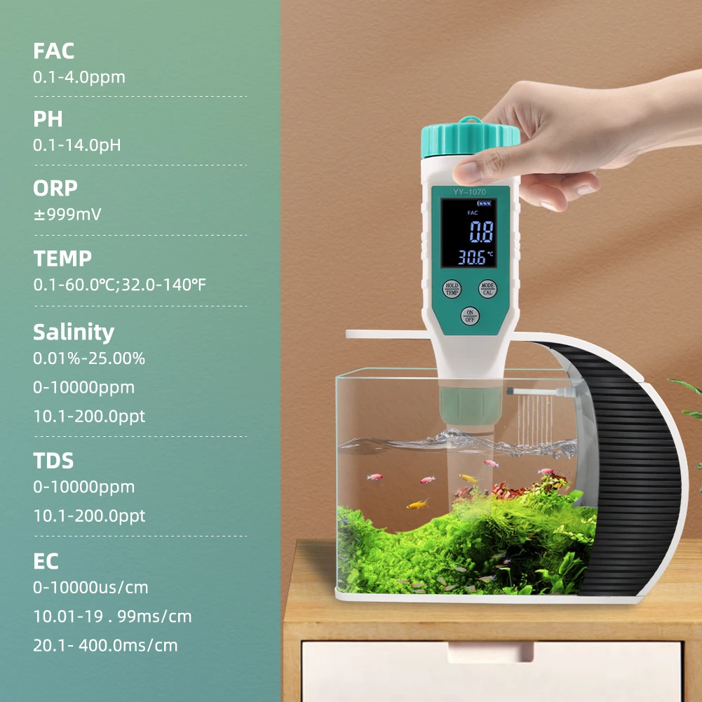 7 IN 1 Cl Temperature TDS ORP EC Salinity pH Meter Chlorine Testers for Pool Fil