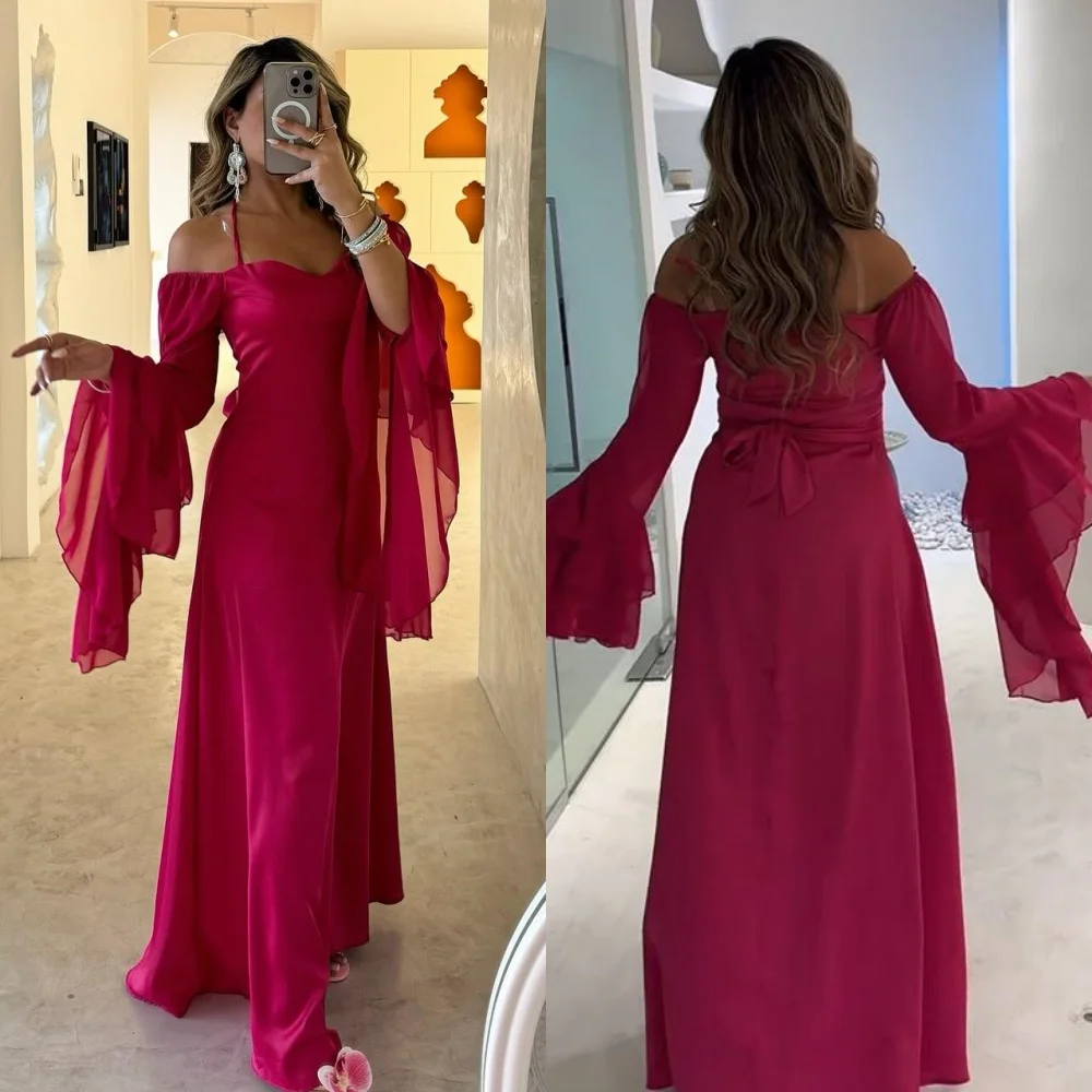 

Prom Dress Saudi Arabia Evening Satin Draped Ruffles Pleat Cocktail Party A-line Halter Bespoke Occasion Gown Long Dresses