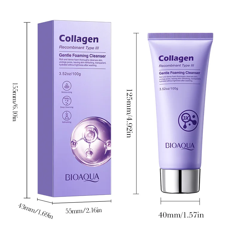 BIOAOUA Restructured Type III Collagen Gentle Foaming Deep Cleansing Oil Control Nourishing Brightening Facial Cleanser