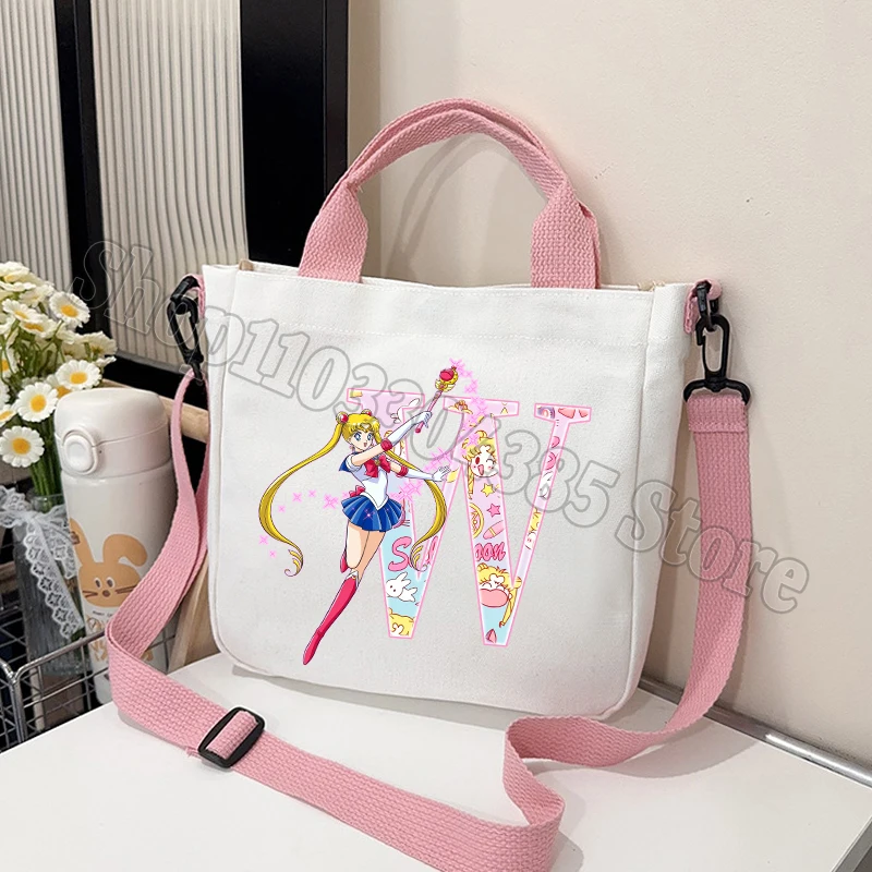 Chic Sailor Moon Crossbody Canvas Bag for Women - Cute Personalized Letter Handbag and Travel Pouch
