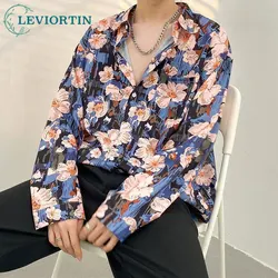 Fashion Streetwear Shirts Graffiti Daisy Flower Painting Print Blouse Hip Hop Harajuku Fashion Loose Long Sleeve Casual Tops Man