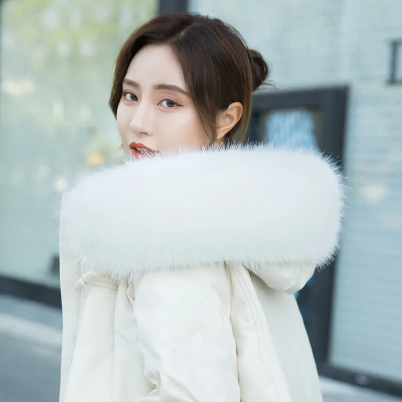 Faux Fox Fur Collar Winter Women Fake Fur Scarf Shawls for Coat Warmer Decor Furry Fur Hood Trims Parkas Jacket Fur Scarves 4