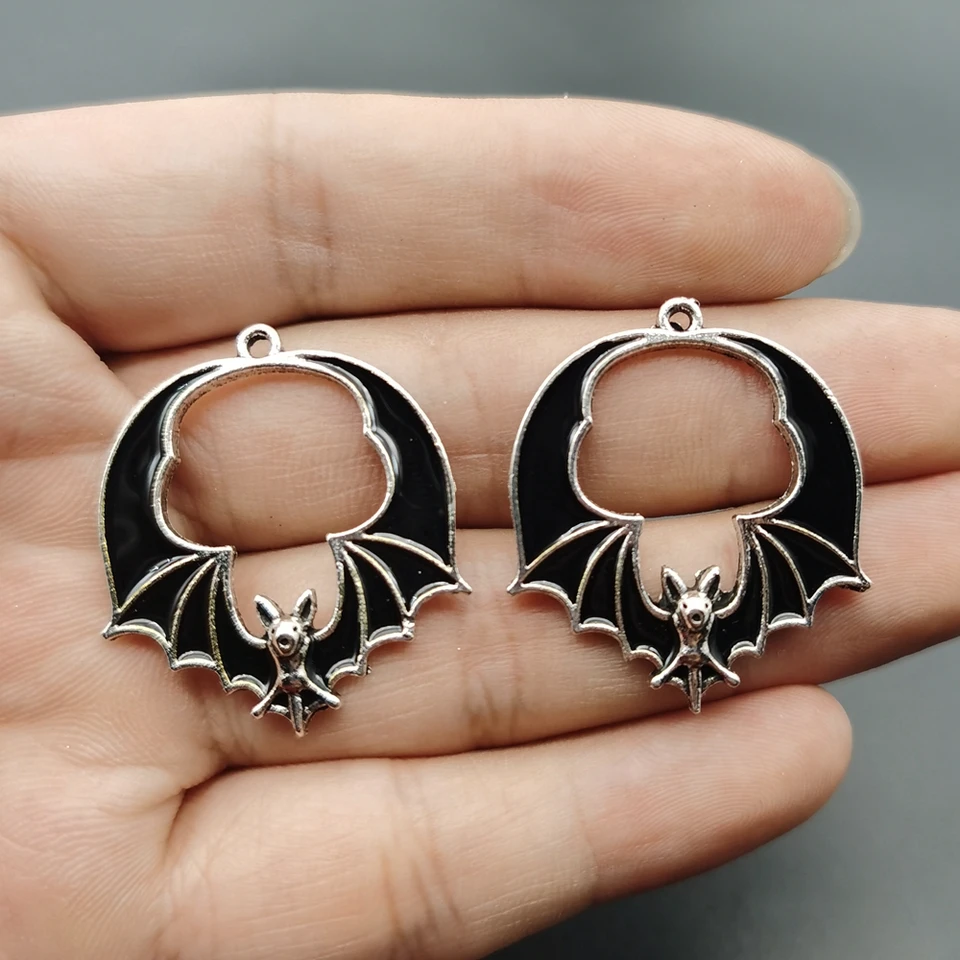 5 Pièces De Mode Vintage Gothique Personnalisé Chauve-souris Noire Bijoux De Mode Bricolage à La Main Halloween Fête Bijoux Accessoires 50*30mm