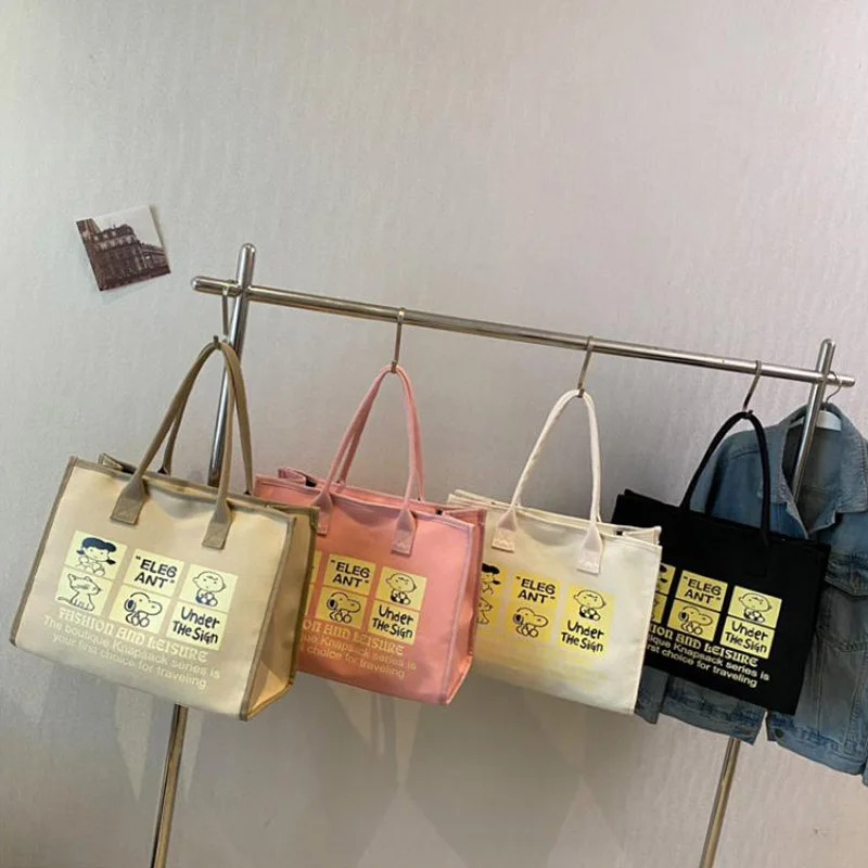 

New Kawaii Snoopy Anime Cute Shoulder Bag Canvas Bag Fashion Handbag Tote Bag Versatile Student Large Capacity Shopping Bag