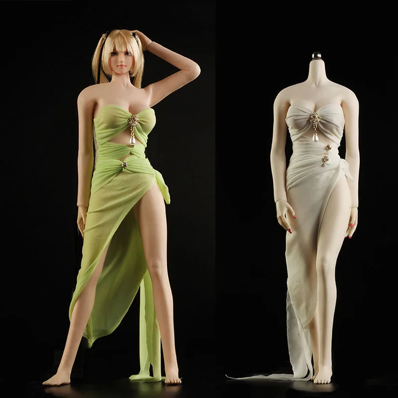 

JO21X-46 1/6 Female Soldier Sexy Slim Tube Top Slit Long Skirt with Strapless Ribbon Model Fit 12'' Seamless Action Figure Body